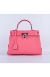 Fake Hermes Kelly 28cm Shoulder Bags Rosy Grainy Leather Silver VS05975