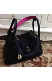 Fake Hermes Lindy 30CM Black Leather Shoulder Bag HLD30 Gold VS01005