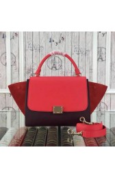 Fake Imitation Celine mini Trapeze Bag Original Nubuck Leather CTA3345 Red&Burgundy VS01178