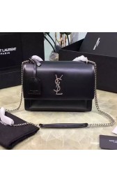 Fake Medium Sunset Monogram Saint Laurent Bag in Black Smooth Leather 441971 VS00789