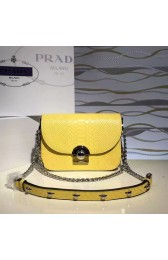 Fake Prada Arcade Calf Leaher Crocodile Embossed Shoulder Bag Yellow 1BD030 VS02990