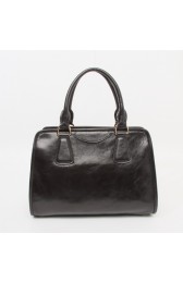 Fake Prada Import Original Burnished Leather Tote Handbag BN2205 in Black XZ VS00854
