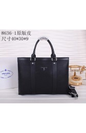 Fake Prada Original Leather Briefcase P86361 Black VS02089