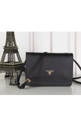Fake Prada Saffiano Leather Flap Shoulder Bag BT1213 Black VS09813