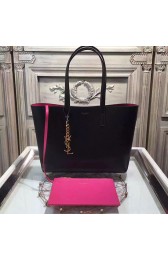 Fake Saint Laurent Calfskin Shopping Tote Bag Black with Rose interior 372091 VS00137