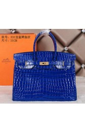 Fashion Hermes Birkin 35CM Tote Bag Shiny Croco Leather H35C Blue VS03912