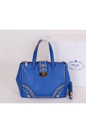 Fashion Prada Saffiano Leather Tote With Metal Studs Bag B2752M Royal VS09139