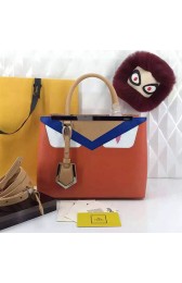 Fendi 2Jours Orange Calfskin Tote Bag with Bag Bugs FD2537 VS00972