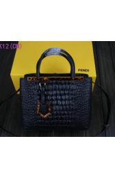 Fendi 2Jours Small Tote Bag Original Croco Leather F99011 Black VS07457