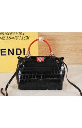 Fendi mini Icoic Peekaboo Bag Croco Leather F6033 Black VS07912