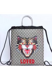 Gucci Angry Cat Print Soft GG Supreme Drawstring Backpack 473872 VS05831