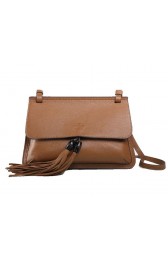 Gucci Bamboo Daily Leather Flap Shoulder Bag 370826 Brown VS07352