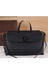 Gucci Bamboo Daily Leather Top Handle Bags 370830 Black VS05925