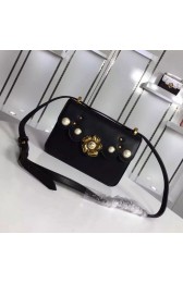 Gucci Bow Pearl Studs Shoulder Bag Black 496325 VS01123
