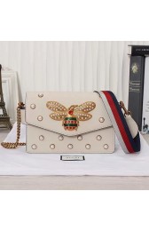 Gucci Broadway Pearly Bee Shoulder Bag White 443168 VS03925