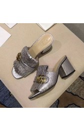 Gucci Calf Leather Mid-heel Slide Silver 453495 VS00820
