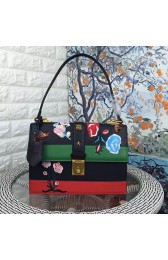 Gucci Cat Lock Leather Top Handle Bag 421998 Black&Green VS02658