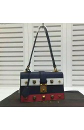 Gucci Cat Lock Leather Top Handle Bag Blue 421997 VS06125