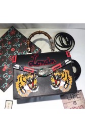 Gucci Embroidered Tiger Lilith Leather Top Handle Bag Black 453750 VS08333