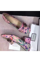 Gucci Flower Leather Mid-heel Pump Pink 461947 VS03062