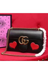 Gucci GG Marmont Leather Shoulder Bag Black with Red Hearts 431777 VS08818