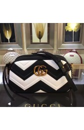 Gucci GG Marmont Matelasse Shoulder Bag Black and White Original Leather 447632 VS05967