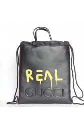 Gucci Guccighost Drawstring Backpack Black with Yellow Print 474210 VS04014