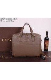 Gucci Original Grainy Leather Business Briefcase G2806 Khaki VS01113