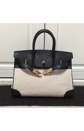 Hermes Birkin 30 Tote Bag in White and Black Canvas HC1220 VS01149