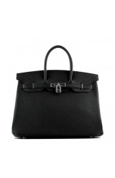 Hermes Birkin 35CM Tote Bag Black Grainy Leather H-35 Silver VS07698