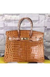 Hermes Birkin 35CM Tote Bag Brown Crocodile Leather B06222 VS08178