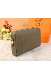 Hermes Grainy Leather Clutch H2152 Grey VS09734