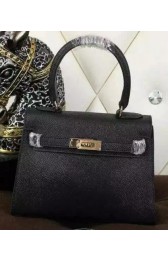 Hermes Kelly 20cm Tote Bag Litchi Leather K20 Black VS03614