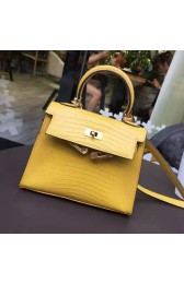 Hermes Kelly 25cm Mini Tote Bag In Yellow Lizard Embossed Calfskin K2025 VS03428