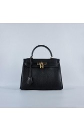 Hermes Kelly 28cm Shoulder Bags Black Grainy Leather Gold VS03363