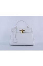 Hermes Kelly 28cm Shoulder Bags White Grainy Leather Gold VS01360