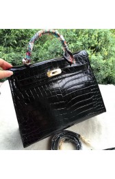 Hermes Kelly 32cm Shoulder Bag Croco Leather K32CO Black VS05208