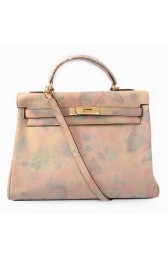 Hermes Kelly 32cm Shoulder Bags Beige Suede Leather Gold VS09683