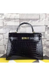 Hermes Kelly 32cm Tote Bag Black Crocodile Leather K06221 VS09507