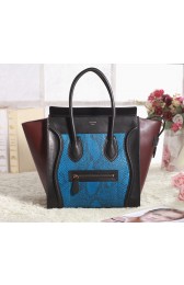High Quality Fake Celine Mini Luggage 3308 in Black with Wine Red Original Leather Blue Real Sna VS04087