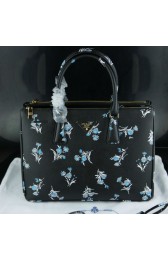 High Quality Mingdu Prada 2274 Flower Printed Saffiano Leather Handbag in Black VS08766
