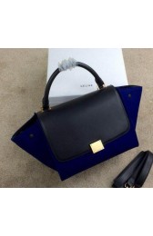 Hot Celine mini Trapeze Bag Suede Leather CL005 Royal&Black VS02083