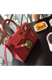 Hot Imitation Hermes Crown Bee Togo Calfskin 22CM Kelly Bag Red K0517 VS01603