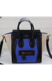 Imitation Celine Luggage Nano Bag Original Leather CT3308S Blue&Black&OffWhite VS00001