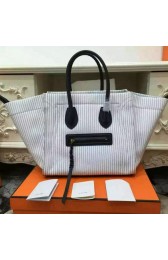 Imitation Celine Medium Luggage Phantom Handbag In White And Navy Textile CT169952 VS09484