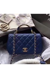 Imitation Chanel Lambskin Flap Bag with Top Handle Blue A93752 VS06898