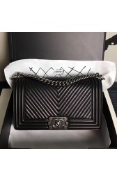 Imitation Chanel Medium Chevron Lambskin Boy Bag Black A13043 VS03203