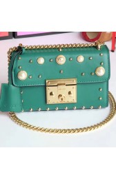 Imitation Gucci Padlock Studded Leather Shoulder Bag Green 432182 VS06746