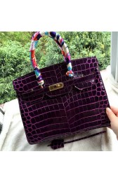 Imitation Hermes Birkin 30CM Tote Bags Croco Leather H30CO Purple VS06841