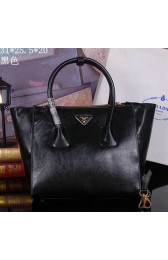 Imitation High Quality Prada Bright Leather Tote Bag BN2619 Black VS02067